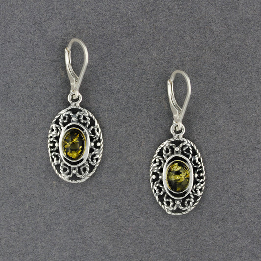 Green Amber Scroll Border Earrings