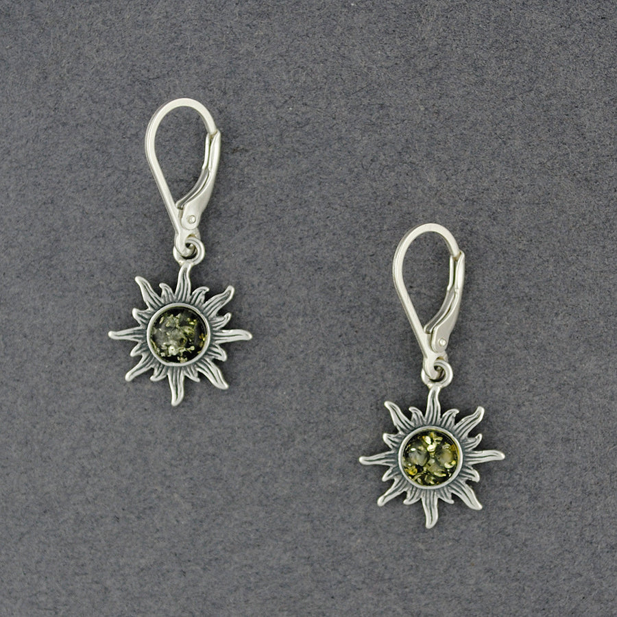 Green Amber Small Sun Earrings