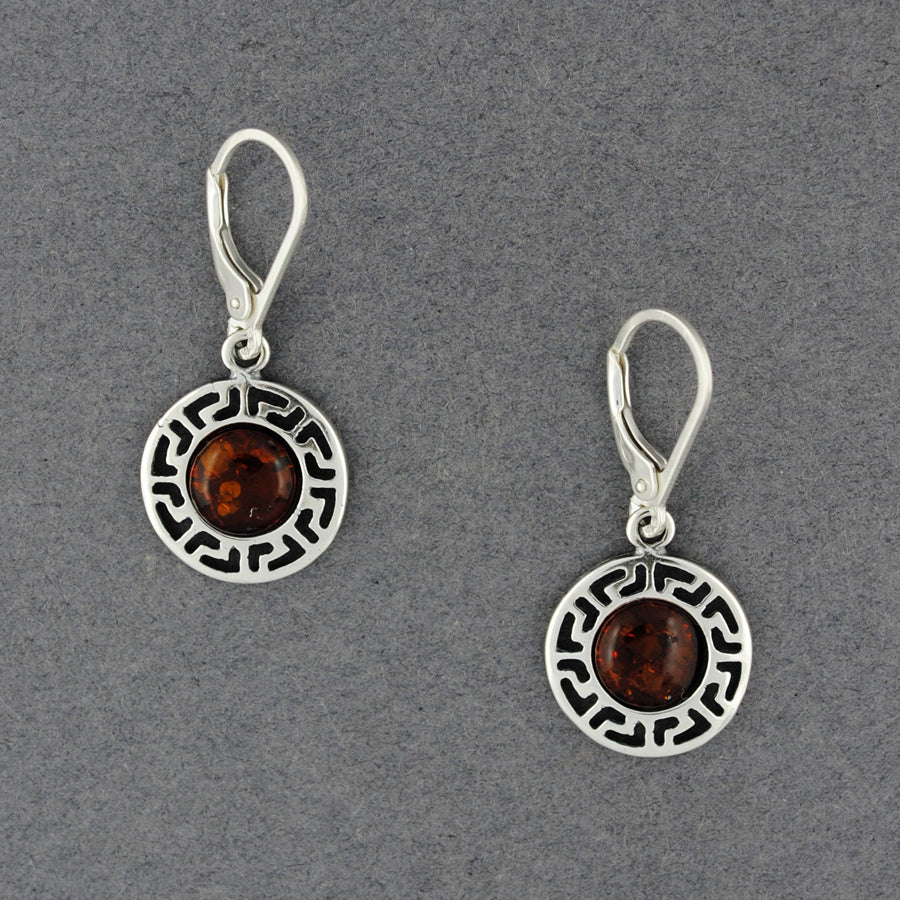 Amber Round Greek Key Earrings