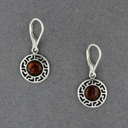 Amber Round Greek Key Earrings