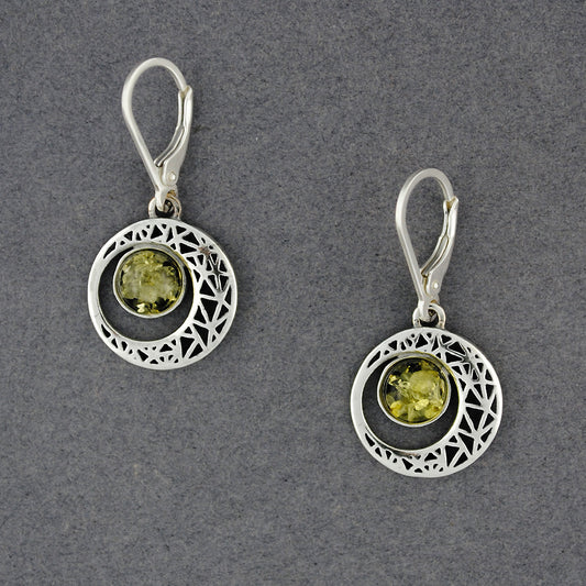 Green Amber Cutout Circle Earrings