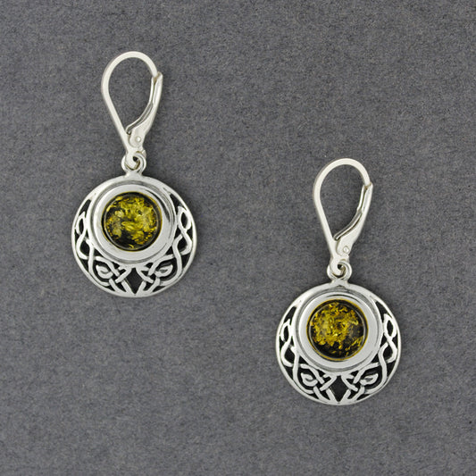 Green Amber Celtic Circle Earrings