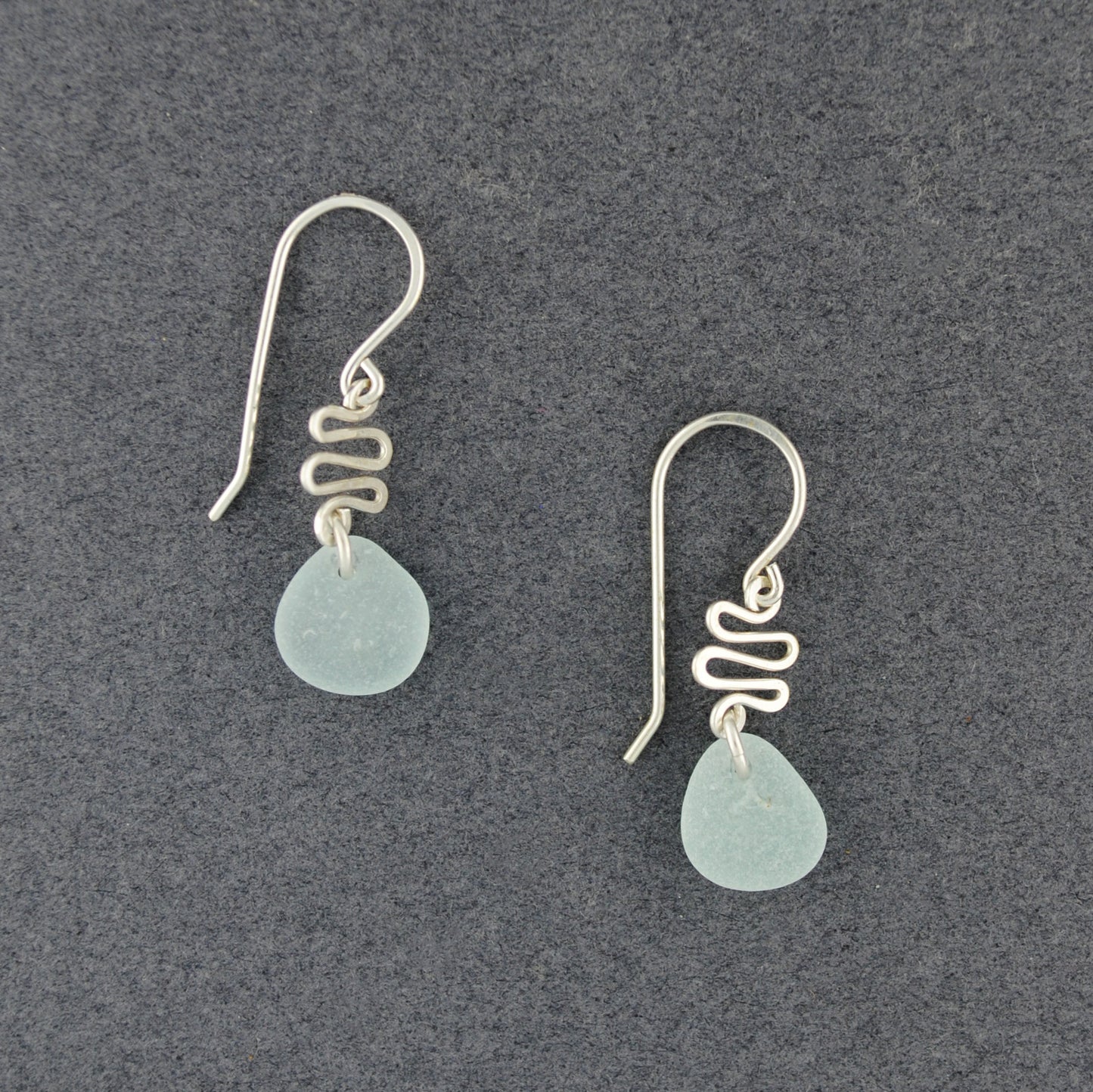 Sterling Silver Aqua Sea Glass Swirl Earrings