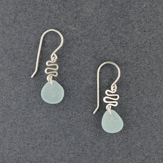 Sterling Silver Aqua Sea Glass Swirl Earrings