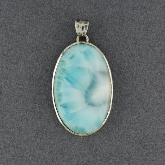 Sterling Silver Larimar Hammered Oval Pendant