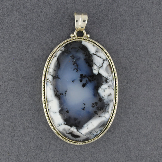 Sterling Silver Dendrite Agate Large Oval Pendant