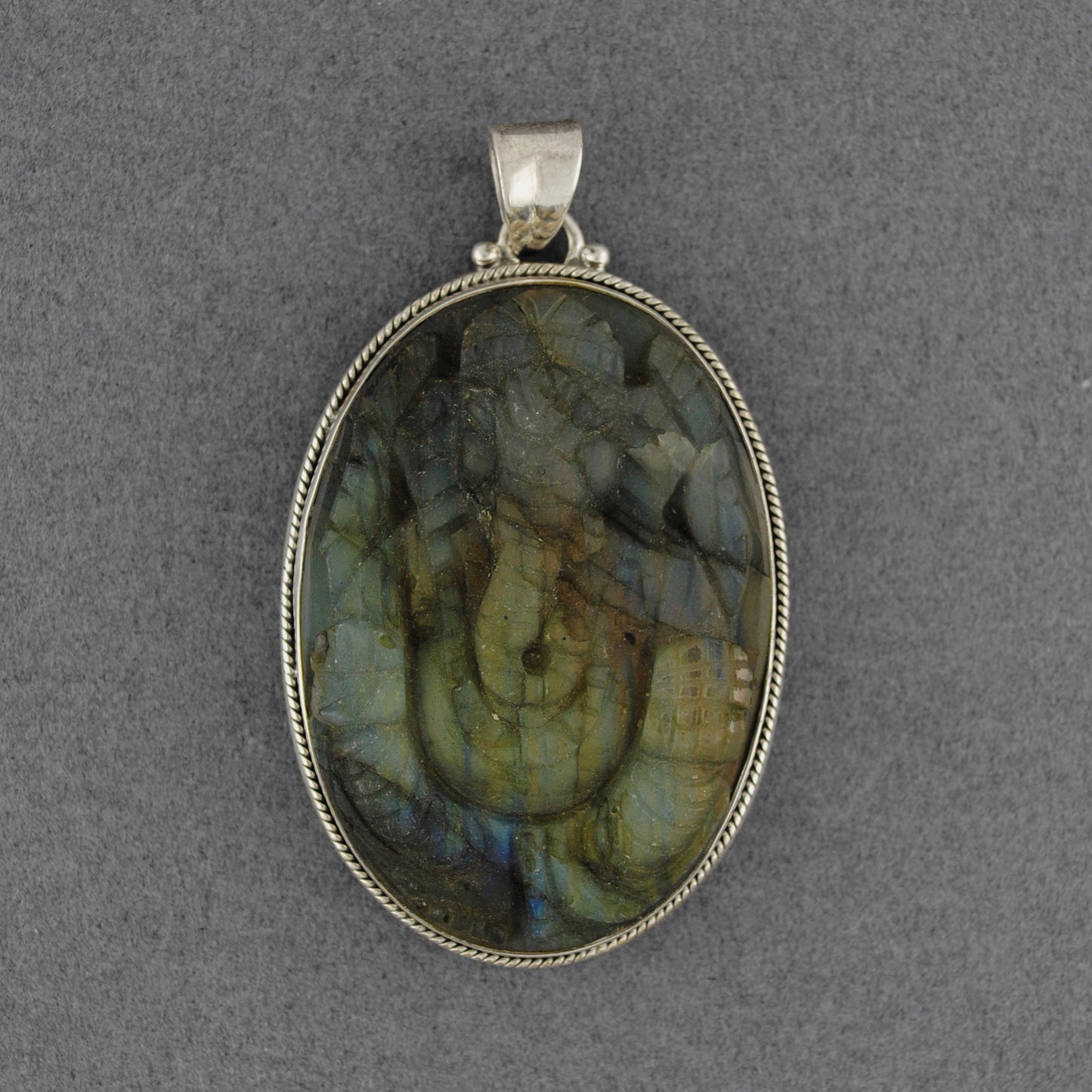 Sterling Silver Labradorite Carved Ganesh Pendant