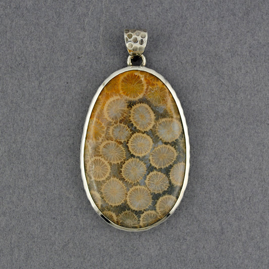 Sterling Silver Fossilized Coral Grey Pendant