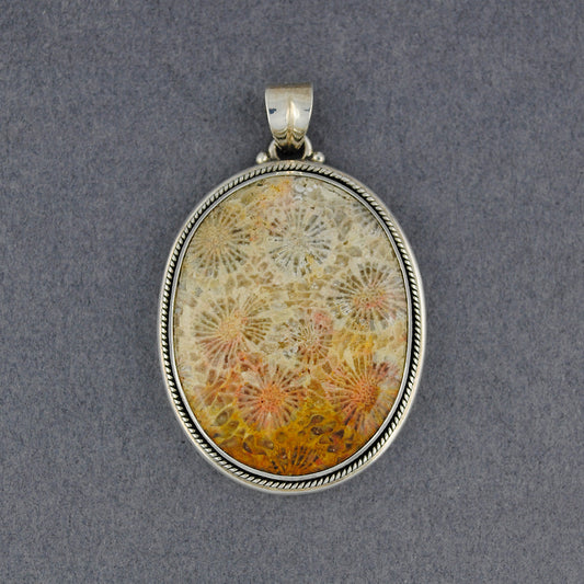 Sterling Silver Fossilized Coral Twist Border Pendant