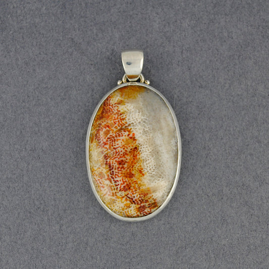 Sterling Silver Fossilized Coral Medium Oval Pendant