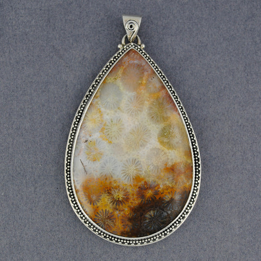 Sterling Silver Fossilized Coral Jumbo Teardrop Pendant
