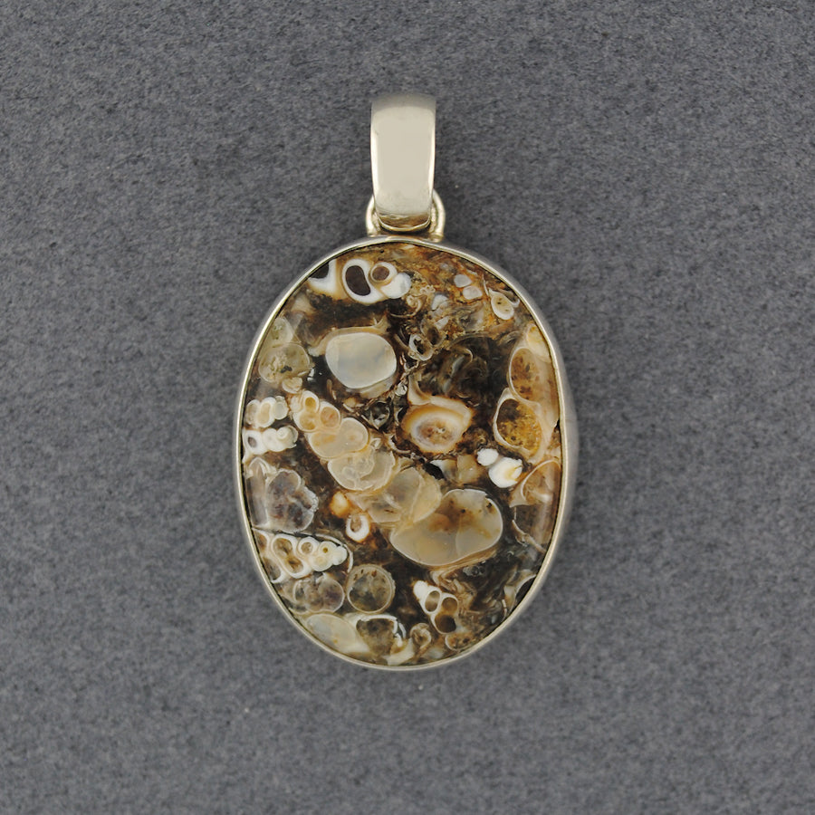 Sterling Silver Turritella Fossil Oval Pendant