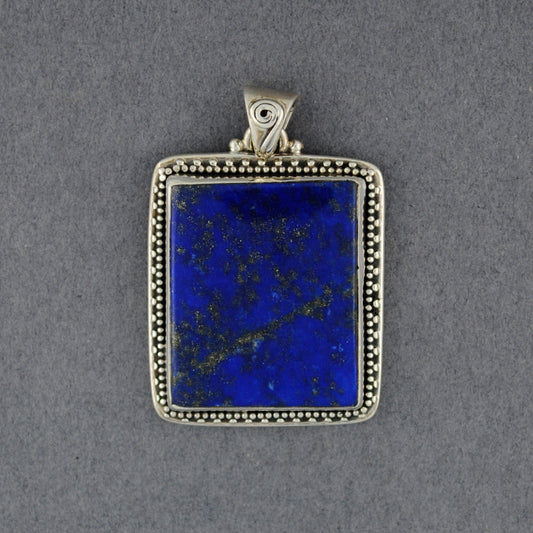 Sterling Silver Lapis Dotted Rectangle Pendant