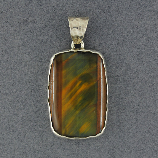 Sterling Silver Tiger's Eye Hammered Rectangle Pendant