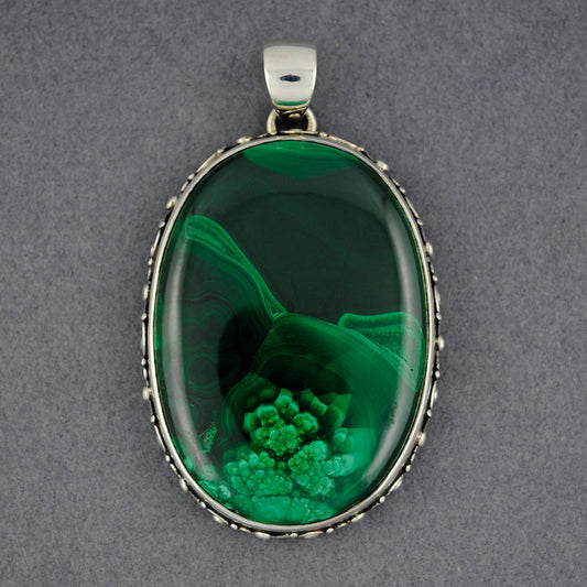 Sterling Silver Malachite Large Fancy Oval Pendant