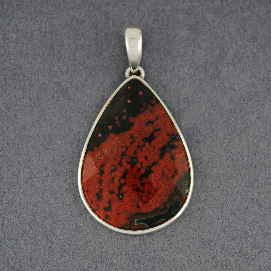 Sterling Silver Ocean Jasper Faceted Teardrop Pendant