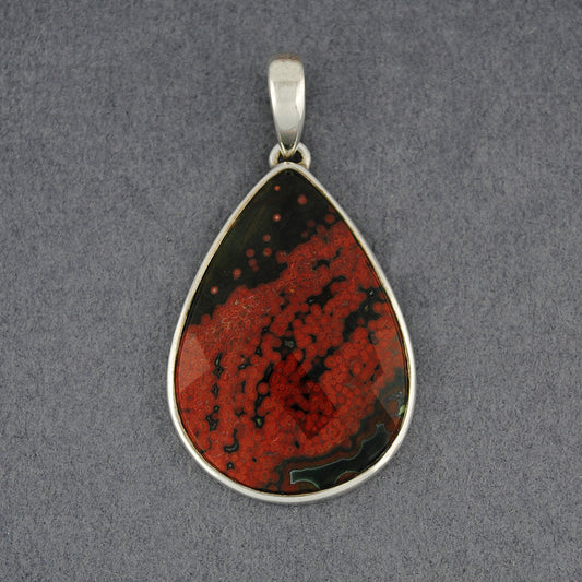 Sterling Silver Ocean Jasper Faceted Teardrop Pendant