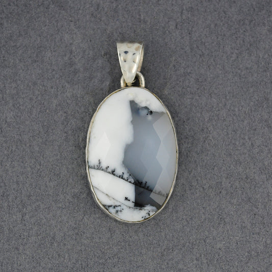 Sterling Silver Dendrite Agate Faceted Pendant