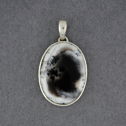 Sterling Silver Dendrite Agate Small Wide Oval Pendant