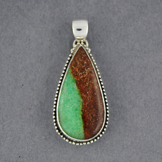 Sterling Silver Boulder Chrysoprase Dotted Border Pendant