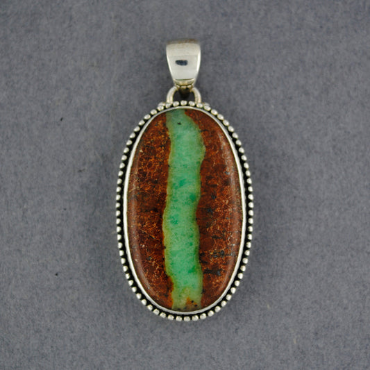 Sterling Silver Boulder Chrysoprase Dotted Oval Pendant