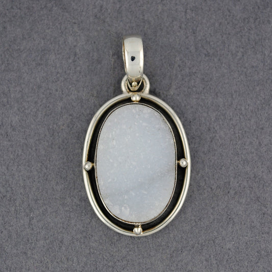 Sterling Silver White Druzy Oval Pendant