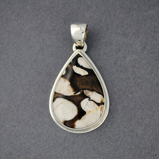 Sterling Silver Fossilized Peanut Wood Teardrop Pendant