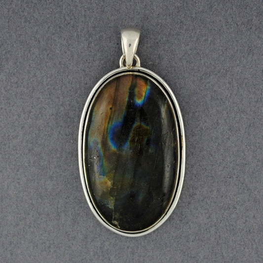 Sterling Silver Labradorite Double Bezel Oval Pendant