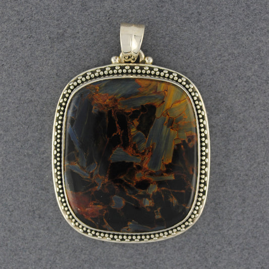Sterling Silver Pietersite Dotted Curved Square Pendant
