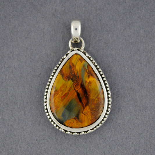 Sterling Silver Pietersite Tan Dotted Teardrop Pendant