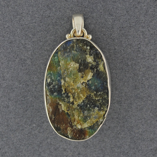 Sterling Silver Rough Labradorite Hammered Oval Pendant