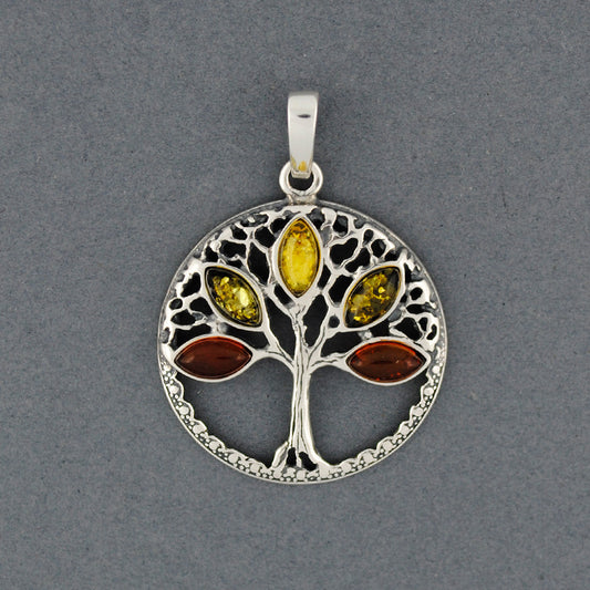 Amber Multi Color Tree In Circle Pendant