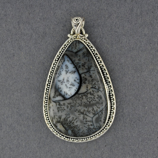 Sterling Silver Dendrite Agate Dotted Bezel Pendant