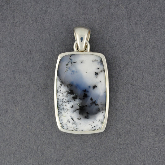 Sterling Silver Dendrite Agate Faceted Rectangle Pendant