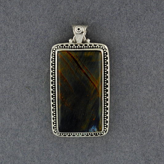 Sterling Silver Pietersite Dotted Rectangle Pendant