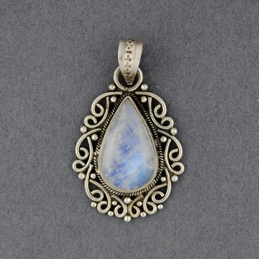 Sterling Silver Rainbow Moonstone Fancy Drop Pendant