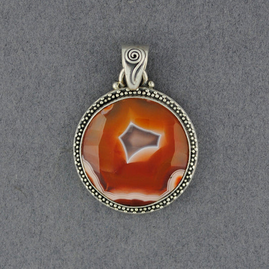 Sterling Silver Botswana Agate Faceted Circle Pendant