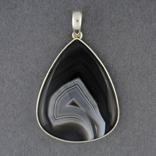 Sterling Silver Botswana Agate Wide Teardrop Pendant