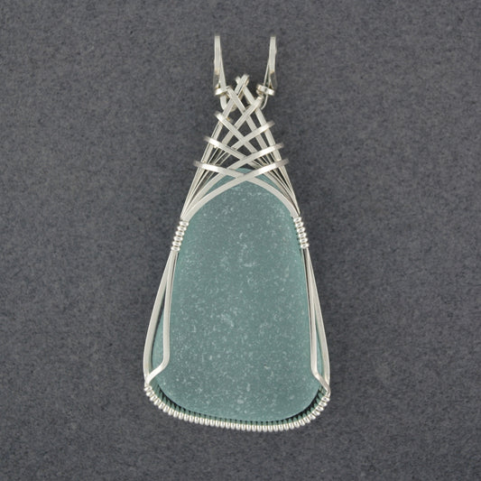 Sterling Silver Light Blue Sea Glass Weave Pendant