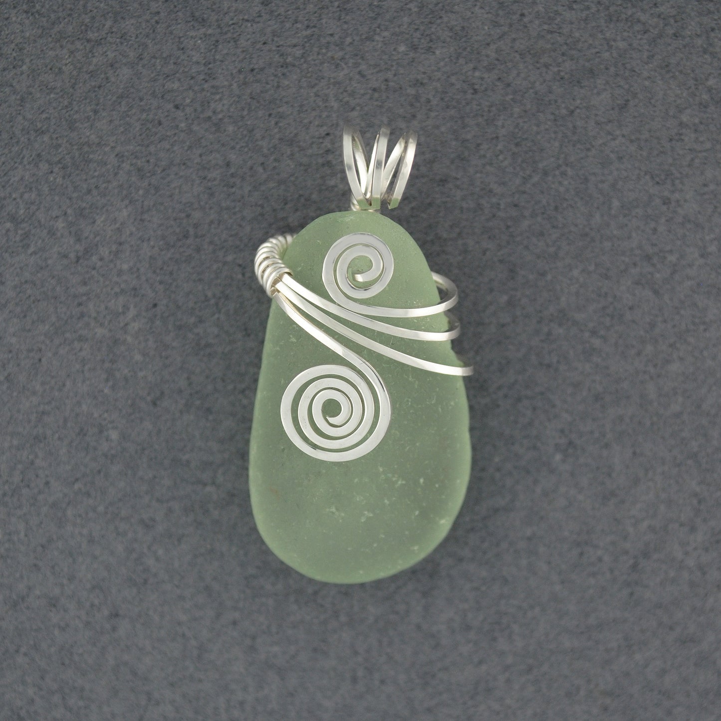 Sterling Silver Light Green Sea Glass Rip Tide Pendant