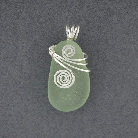 Sterling Silver Light Green Sea Glass Rip Tide Pendant