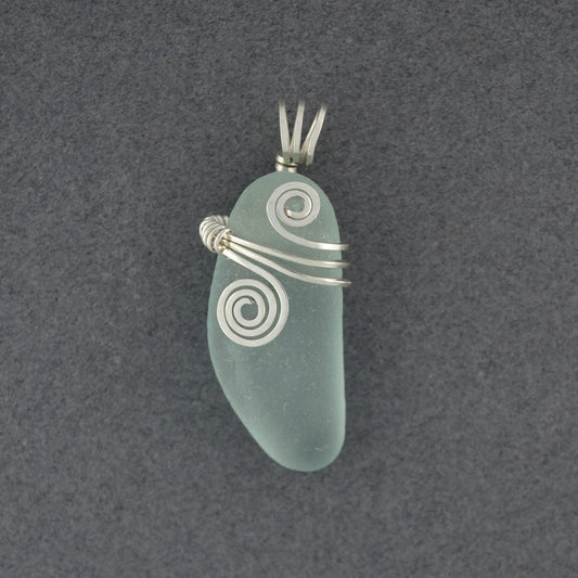 Sterling Silver Light Blue Sea Glass Rip Tide Pendant