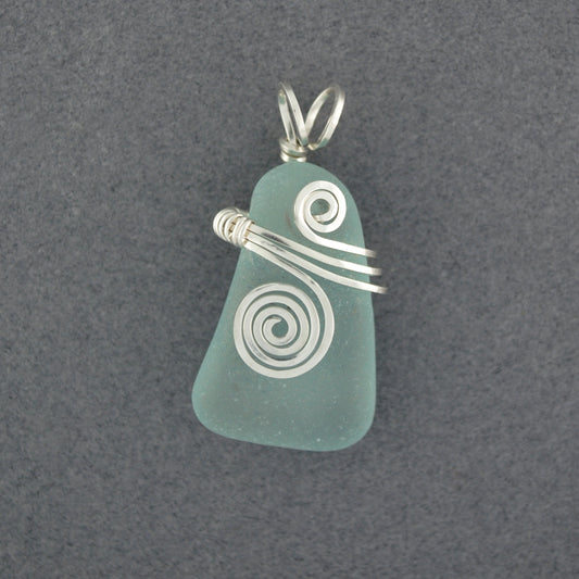 Sterling Silver Aqua Sea Glass Triangle Rip Tide Pendant