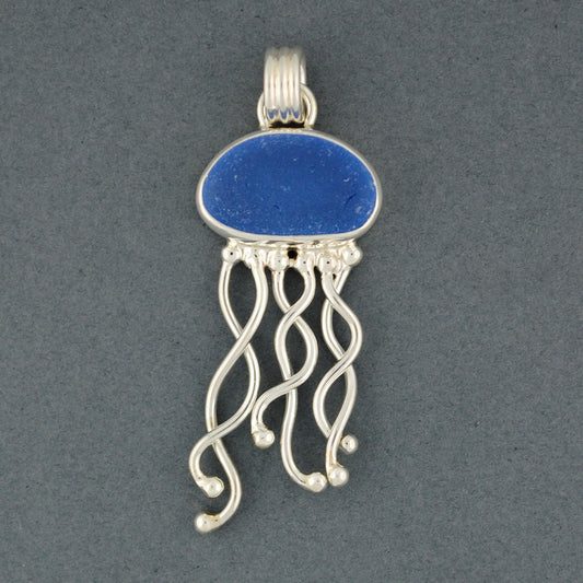 Sterling Silver Cornflower Sea Glass Jellyfish Pendant