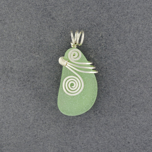 Sterling Silver Light Green Sea Glass Rip Tide Pendant