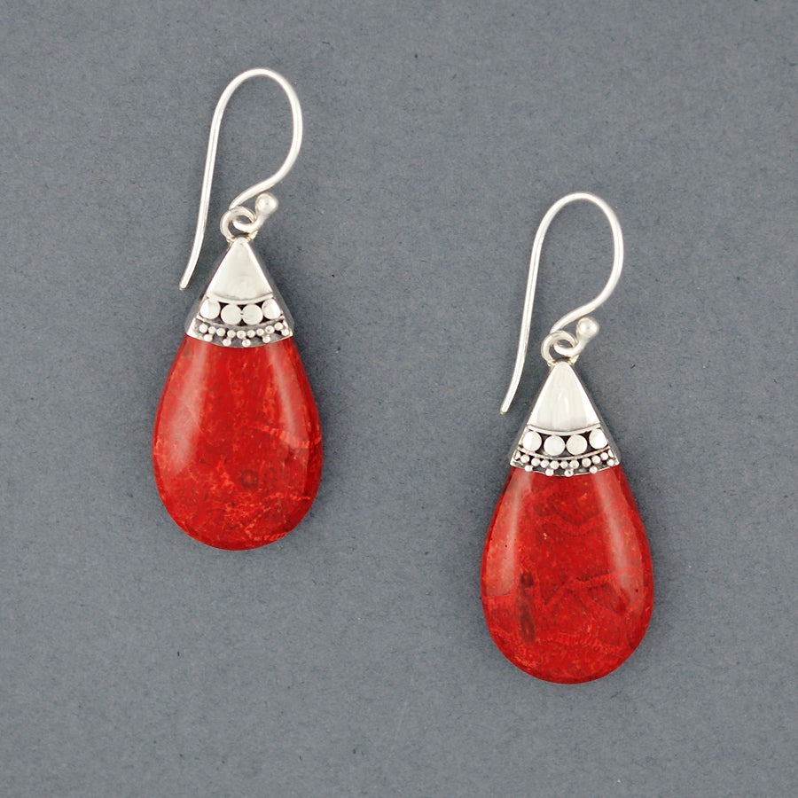 Coral Dots Teardrop Earrings