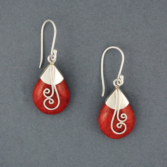 Coral Swirls Teardrop Earrings