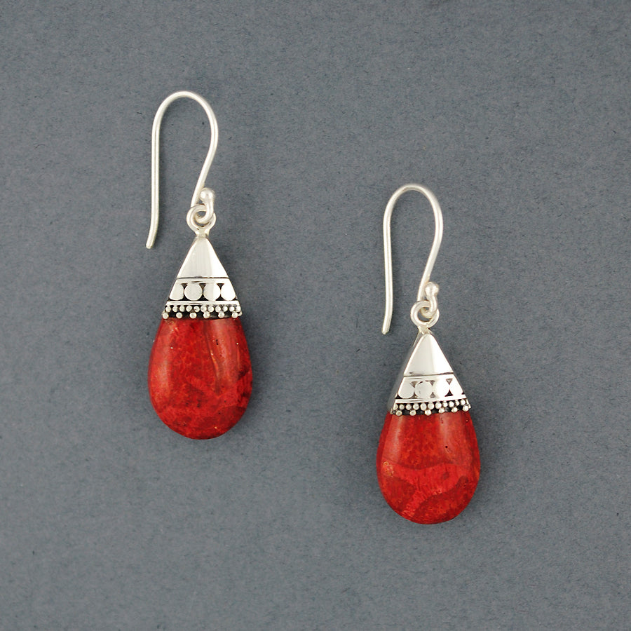 Coral Dots Small Teardrop Earrings