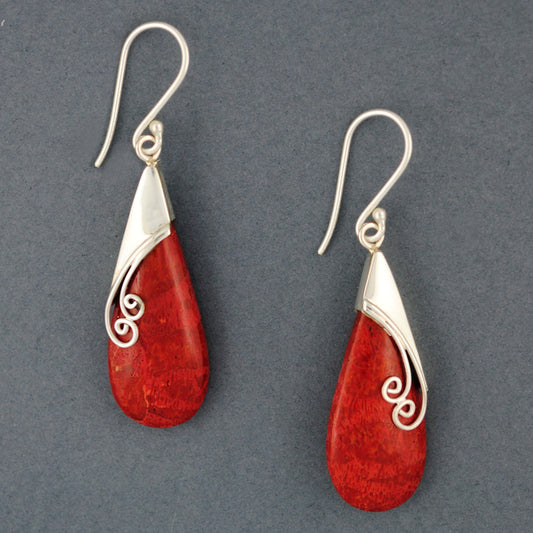 Coral Swirls Long Teardrop Earrings