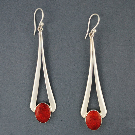 Coral Long Deco Dangle Earrings